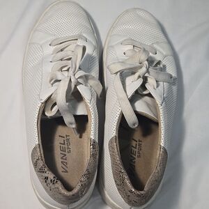 Vaneli Sport White Preforated Sneakers Metallic Snake Print Detail